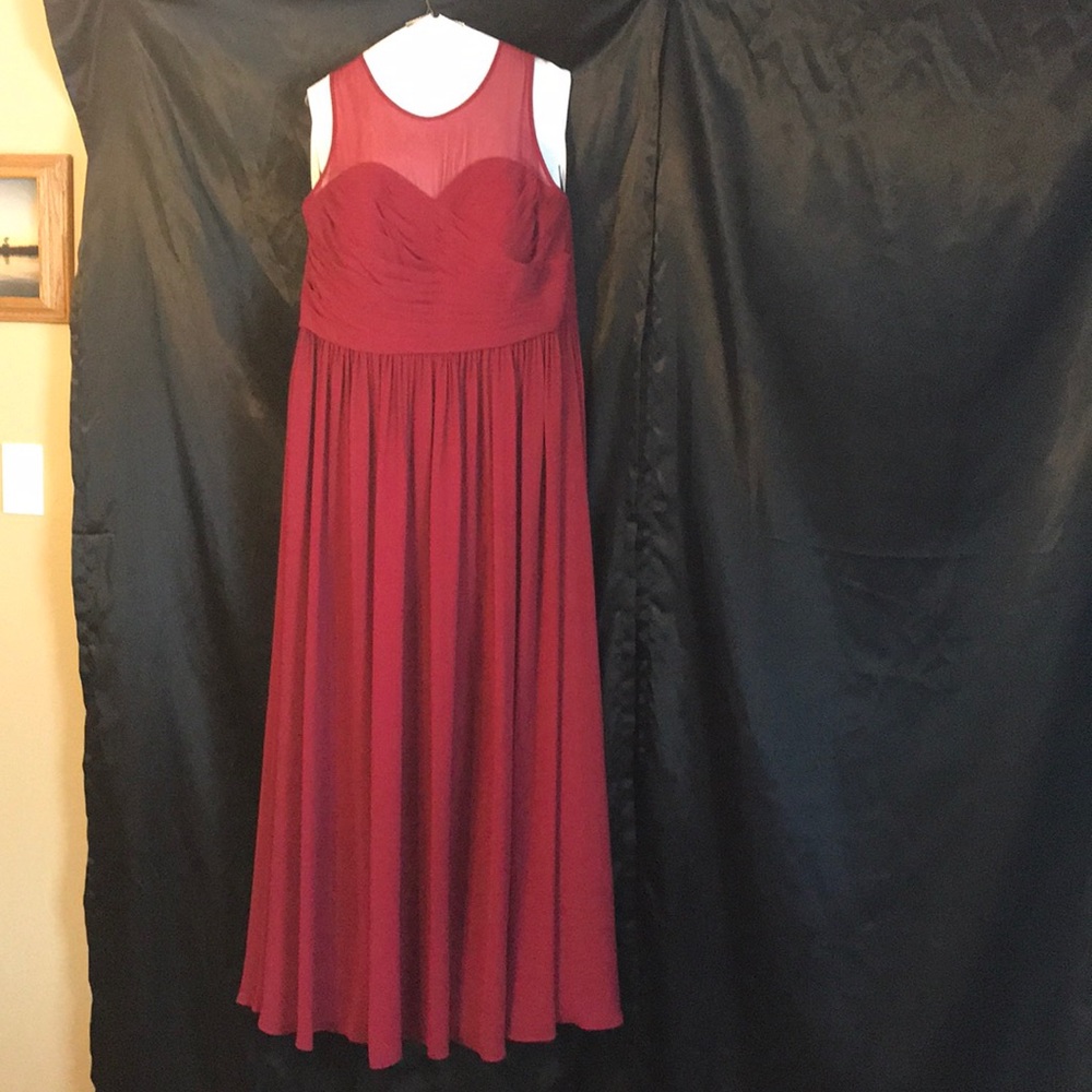 Azazie Nina burgundy bridesmaid dress.
